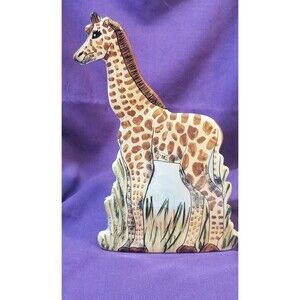 Signed Nina's Ark Ceramic Baby Giraffe Figurine Vase 9" X 5”  African Animal